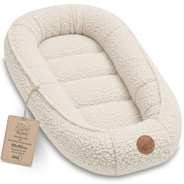 Babynest Nestchen Baby aus Teddy Plüsch 90x50 cm - Babynestchen Neugeborene Nest für Kinder Bett und
