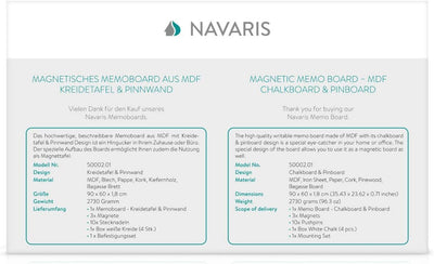 Navaris Kombitafel aus Kreidetafel und Kork Pinnwand - Memoboard 90x60 cm mit magnetischer Tafelfoli