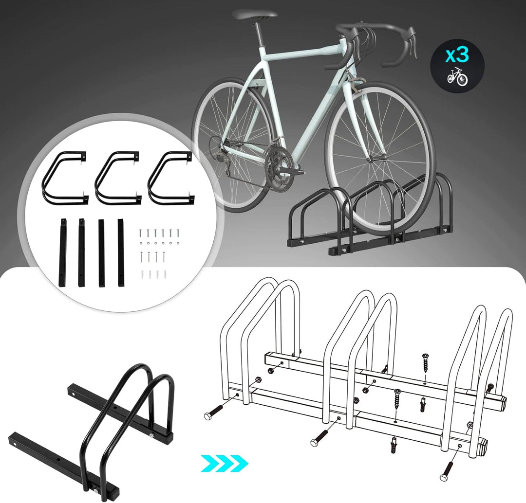 WOLTU Fahrradständer Schwarz für 3 Fahrräder Fahrradhalterung auf dem Boden Aufstellständer für Fahr