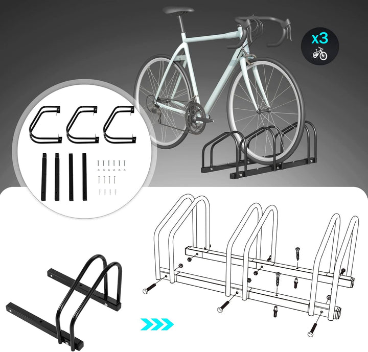 WOLTU Fahrradständer Schwarz für 3 Fahrräder Fahrradhalterung auf dem Boden Aufstellständer für Fahr