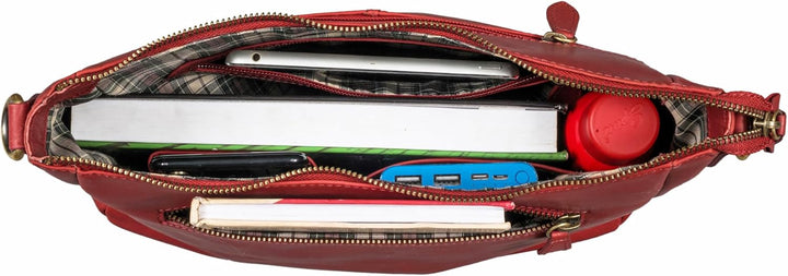 Benthill Damen Tasche Leder - Handtasche aus echtem Rindsleder - Umhängetasche mit Reissverschluss -