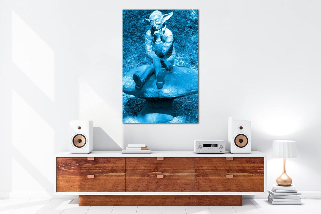deyoli lustige Koboldstatur Format 60x40 Effekt: Monocrome Blau als Leinwandbild, Motiv fertig gerah