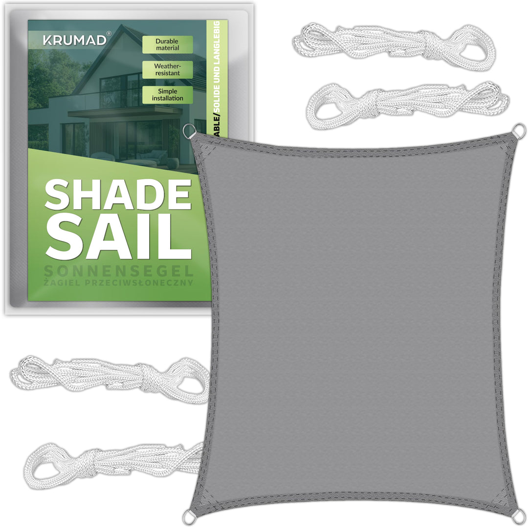 KRUMAD Sonnensegel Rechteckig 3m x 2m, Grau, UV-Schutz, Wasserdicht, Wetterfest, für Garten, Balkon