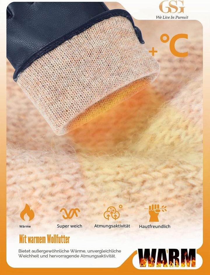 GSG SINCE 1998 Lederhandschuhe für Damen aus Chromfreiem Schaffell – Wollgefüttert/Fleecegefüttert,