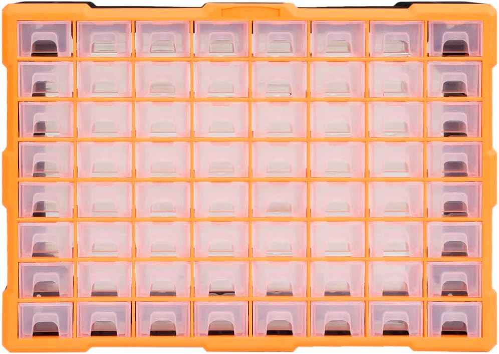 Myheimly Multi-Schubladen-Organizer mit 64 Schubladen 52x16x37,5 cm Orange und Schwarz 64 Schubladen