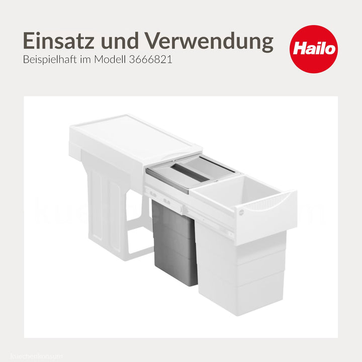 kuechenkonsum Hailo Inneneimer Kunststoff hellgrau mit Doppelhenkel 350 mm Höhe und Deckel (15 Liter