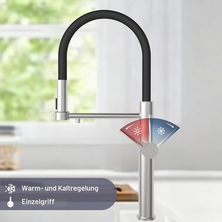 Tohlar 3 Wege Wasserhahn Küche, 360°Drehbar Küchenarmatur, 3 in 1 Mischbatterie für Wasserfilter, Ei