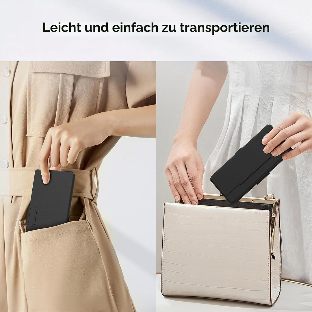 CACOE Mini Bluetooth Tastatur mit Ständer für Handy, Ultraflache Tragbare, Faltbare, Dual-Channel QW