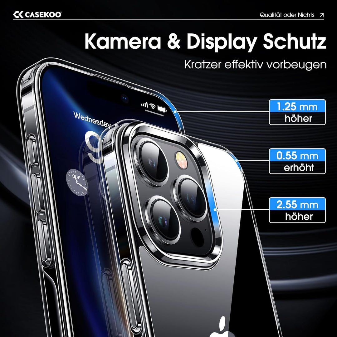 CASEKOO Crystal Clear für iPhone 15 Pro Max Hülle, [Nie Vergilbung] [Unzerstörbarer Militärschutz] S