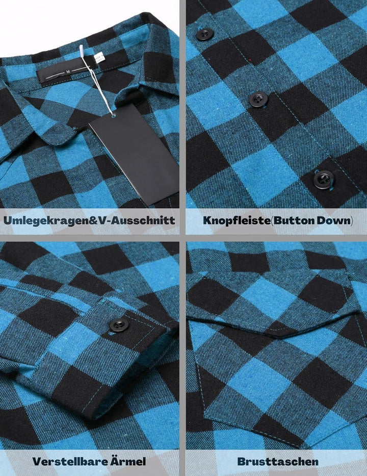 UNibelle Damen Kariertes Hemd mit Knopfleiste Kurz/Langarm Oktoberfest Bluse Karo Tunika Baumwolle T