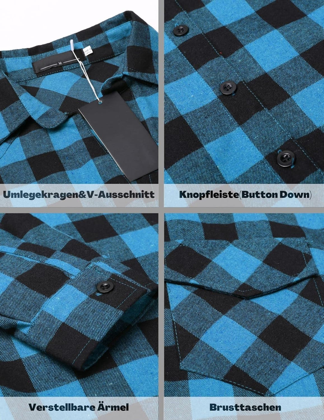 UNibelle Damen Kariertes Hemd mit Knopfleiste Kurz/Langarm Oktoberfest Bluse Karo Tunika Baumwolle T