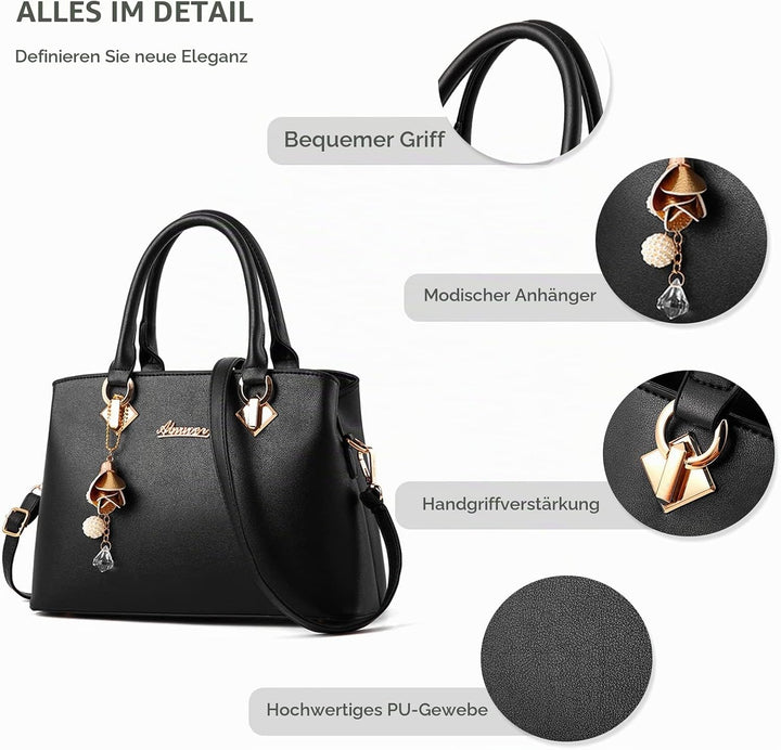 NICOLE &amp; DORIS Elegante Handtasche Damen Schultertasche PU Leder Henkeltasche Mittelgross Tote Shopp