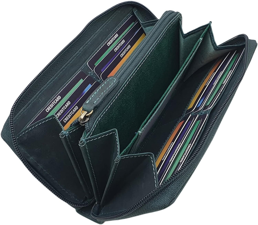 myledershop Grosse Vollrindleder Damen Geldbörse/Geldbeutel/Portemonnaie/Geldtasche/Portmonee rundhe