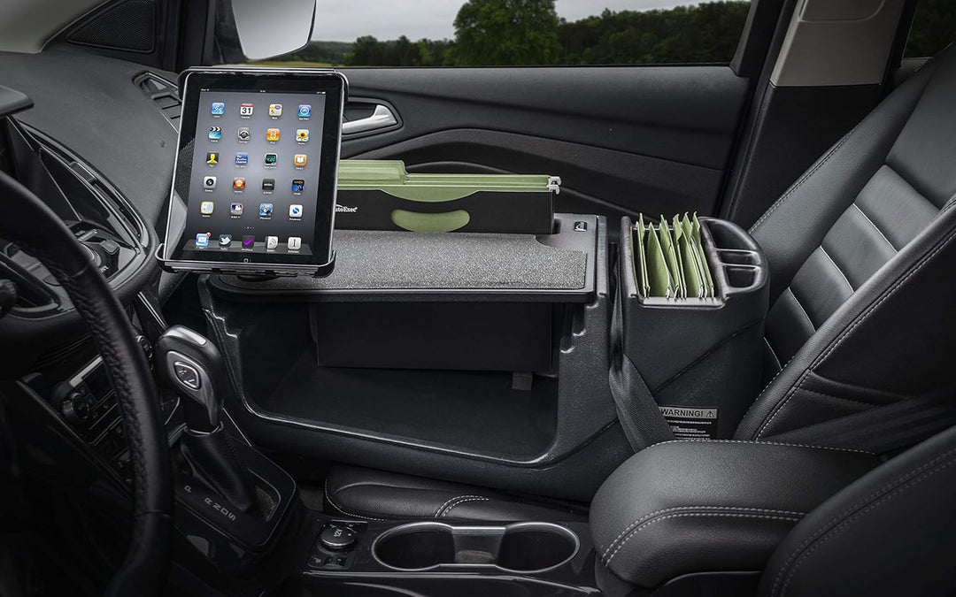 AUTOEXEC AUE27004 Efficiency FileMaster Auto-Schreibtisch, schwarze Oberfläche, mit Tablet-Halterung