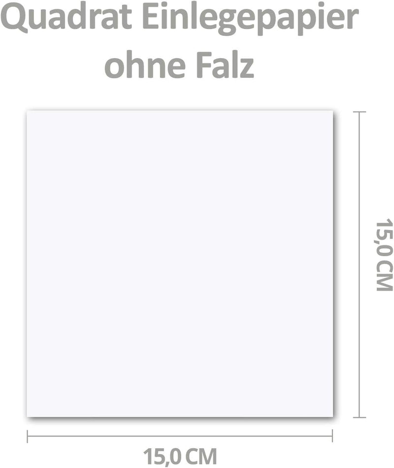 250x einfaches Einlege-Papier für quadratische Karten - weiss - 150 x 150 mm - ohne Falz - hochwerti