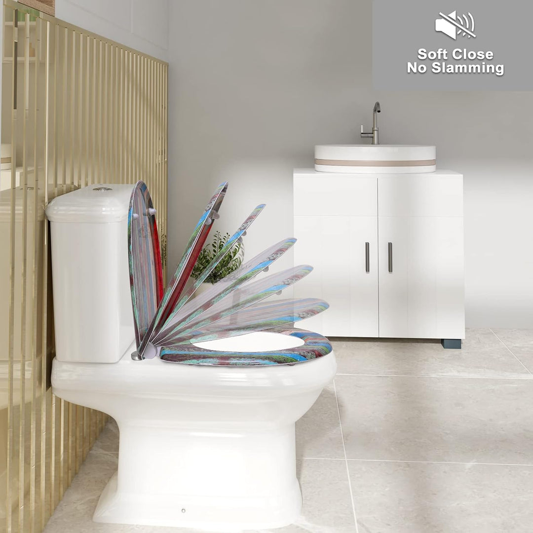 WOLTU Toilettendeckel mit Absenkautomatik Motiv, WC Sitz mit Schnellverschluss, Toilettensitz O Form