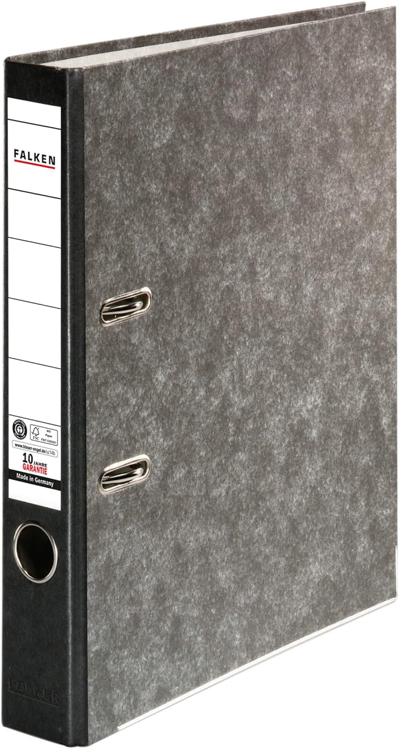 Original Falken 10er Pack Recycling-Ordner Wolkenmarmor. Made in Germany. 5 cm schmal DIN A4 schwarz