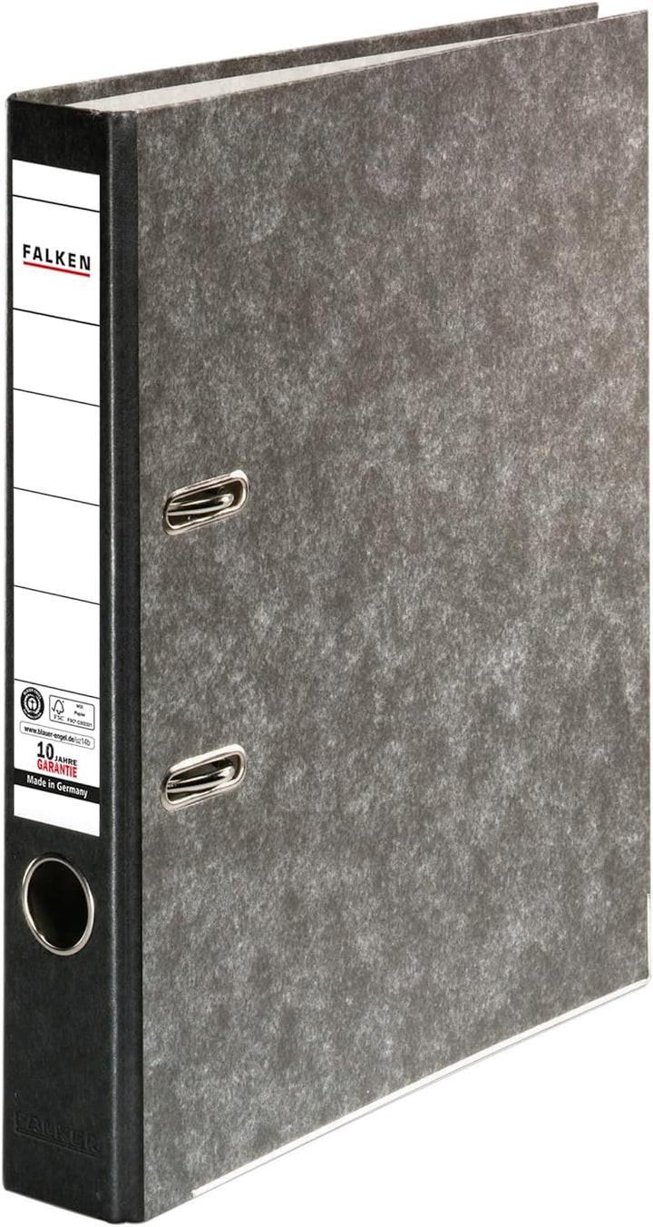 Original Falken 10er Pack Recycling-Ordner Wolkenmarmor. Made in Germany. 5 cm schmal DIN A4 schwarz
