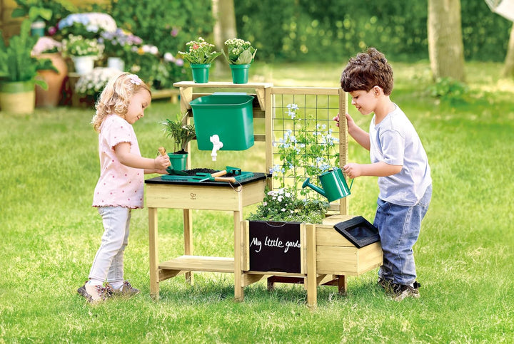 Hape Kinderpflanztisch aus Holz – Gartenspielzeug Set mit Pflanztagebuch, Giesskanne &amp; Werkzeug – Ho