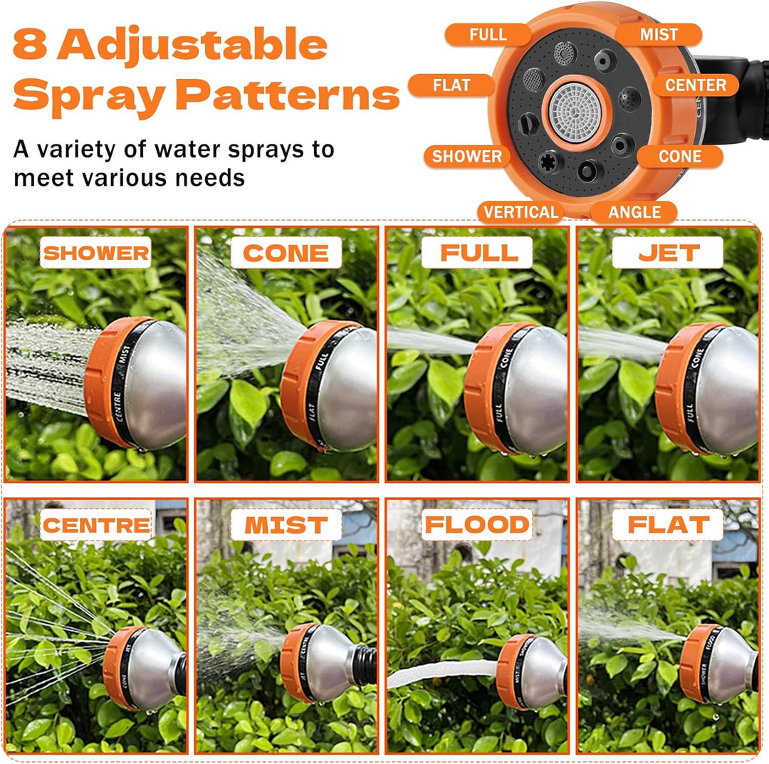 Idota Giessstab Lang 47CM Gartenbrause mit 180° Schwenkkopf 8 Sprühmustern für Garten, Beete (Orange