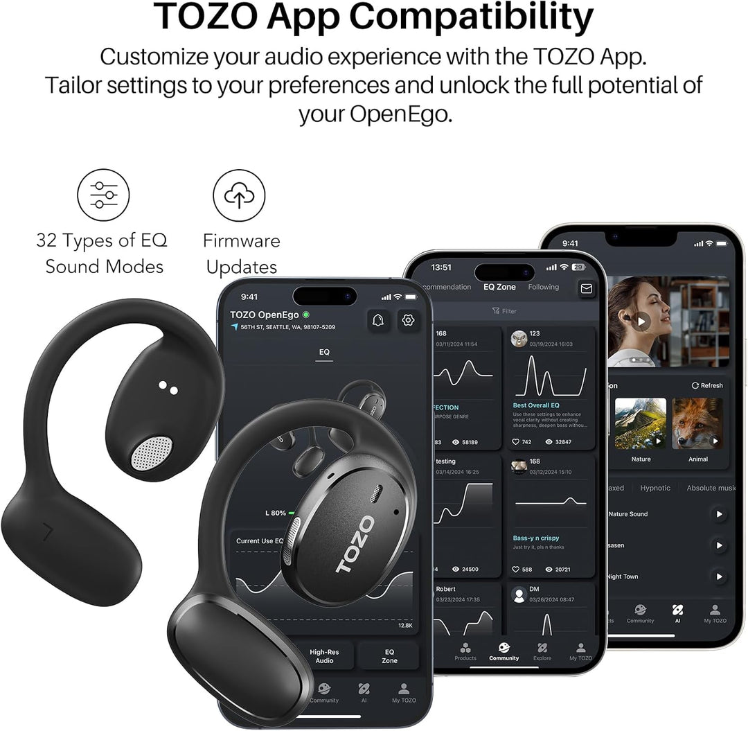 TOZO OpenEgo Open Ear Kopfhörer 5.3 Bluetooth Kopfhörer Sport mit Ohrbügel,Kopfhörer Kabellos Blueto