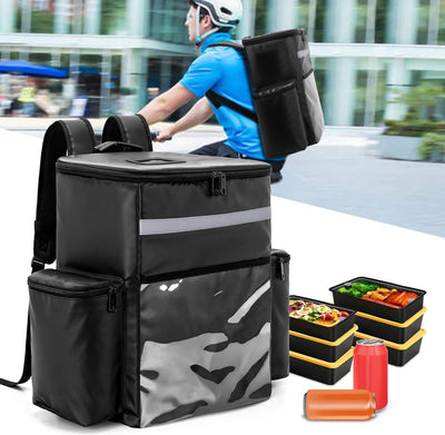 Trunab Kühltasche Lieferrucksack Isoliert Schwarz, Wasserdichter Insulated Bag Thermorucksack Transp