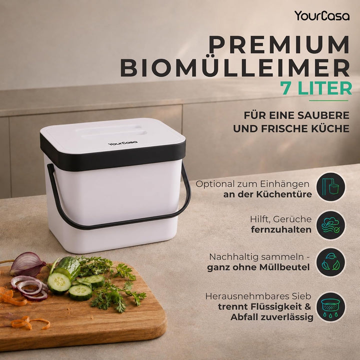 YourCasa Biomülleimer Küche 7L - Komposteimer zum Einhängen mit Sieb - Spülmaschinenfest - Biomüll B