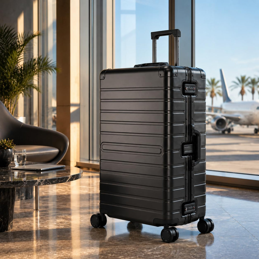 Travelhouse Oslo Alu Reisekoffer Schwarz L-75cm Hartschalenkoffer Reisetrolley Suitecase Trolley 2X