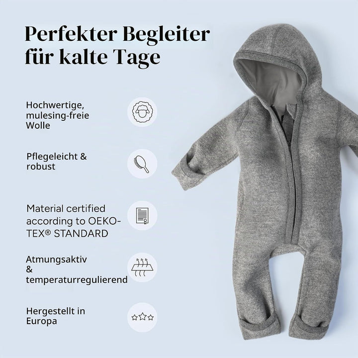 Ehrenkind® WALKOVERALL | Baby Wollwalk-Overalls aus Natur Schurwolle mit Reissverschluss | Walk Woll