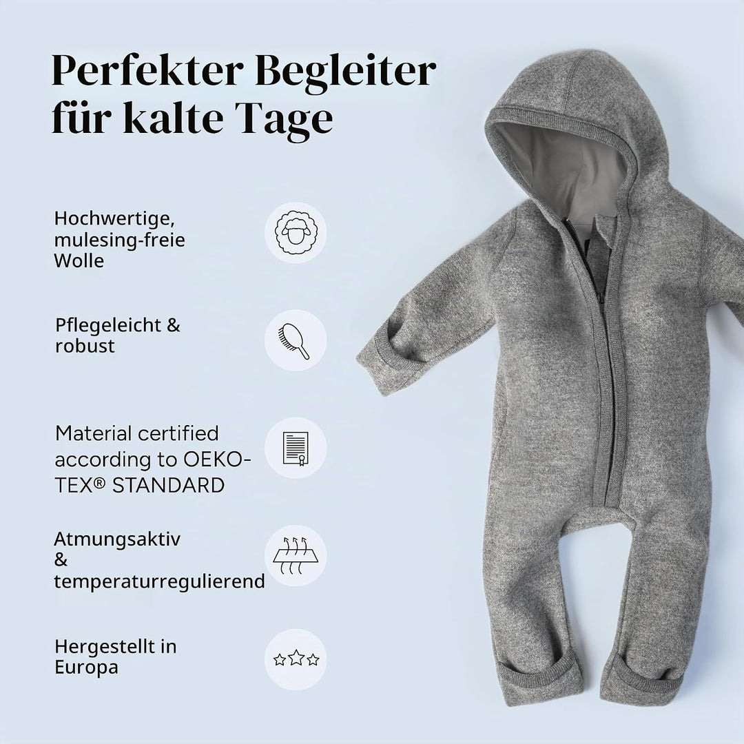 Ehrenkind® WALKOVERALL | Baby Wollwalk-Overalls aus Natur Schurwolle mit Reissverschluss | Walk Woll