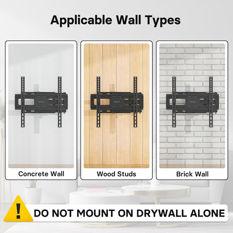 BONTEC TV Wandhalterung für 26-65 Zoll Flach- und Curved-Fernseher, Schwenkbar und Neigbar, Ausziehb