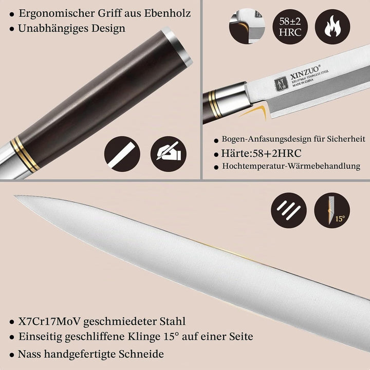 XINZUO 24cm Edelstahl Yanagiba Messer, X7Cr17MoV Stahl Sashimi Messer Einzelfase Klinge -Geschmiedet
