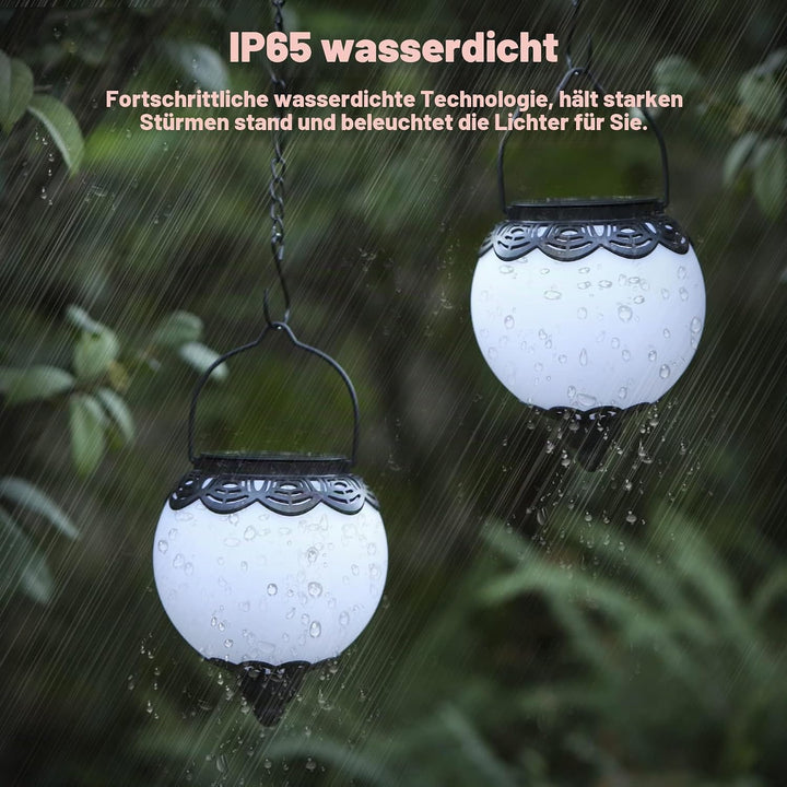 Solar Laterne für aussen Hängend, 2 Stück Solarlaterne für aussen Kugel IP65 Wasserdicht, Bonsery So