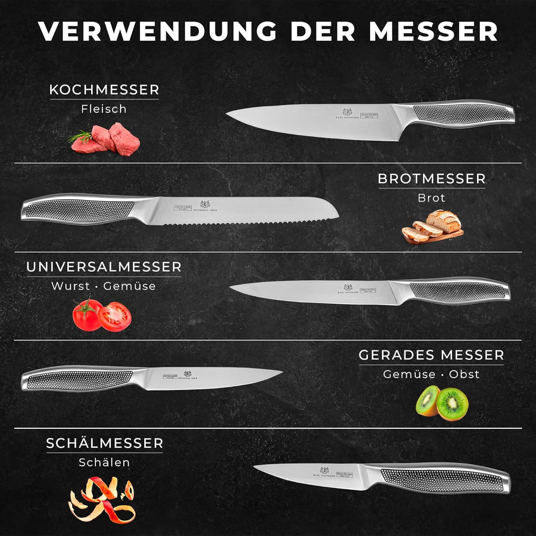 KARL HAUSMANN Messer Set ohne Block - 5 Teilig - Küchenmesser Set aus Edelstahl X30Cr13 - Kochmesser