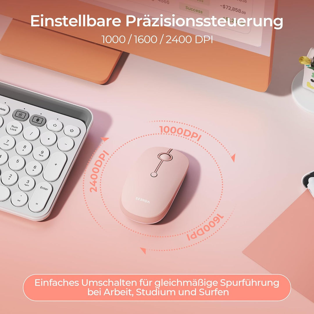 seenda MOU001 Bluetooth Maus, USB + Dual-Bluetooth 3 Geräte Verbindung, Maus Kabellos mit 3 DPI-Stuf