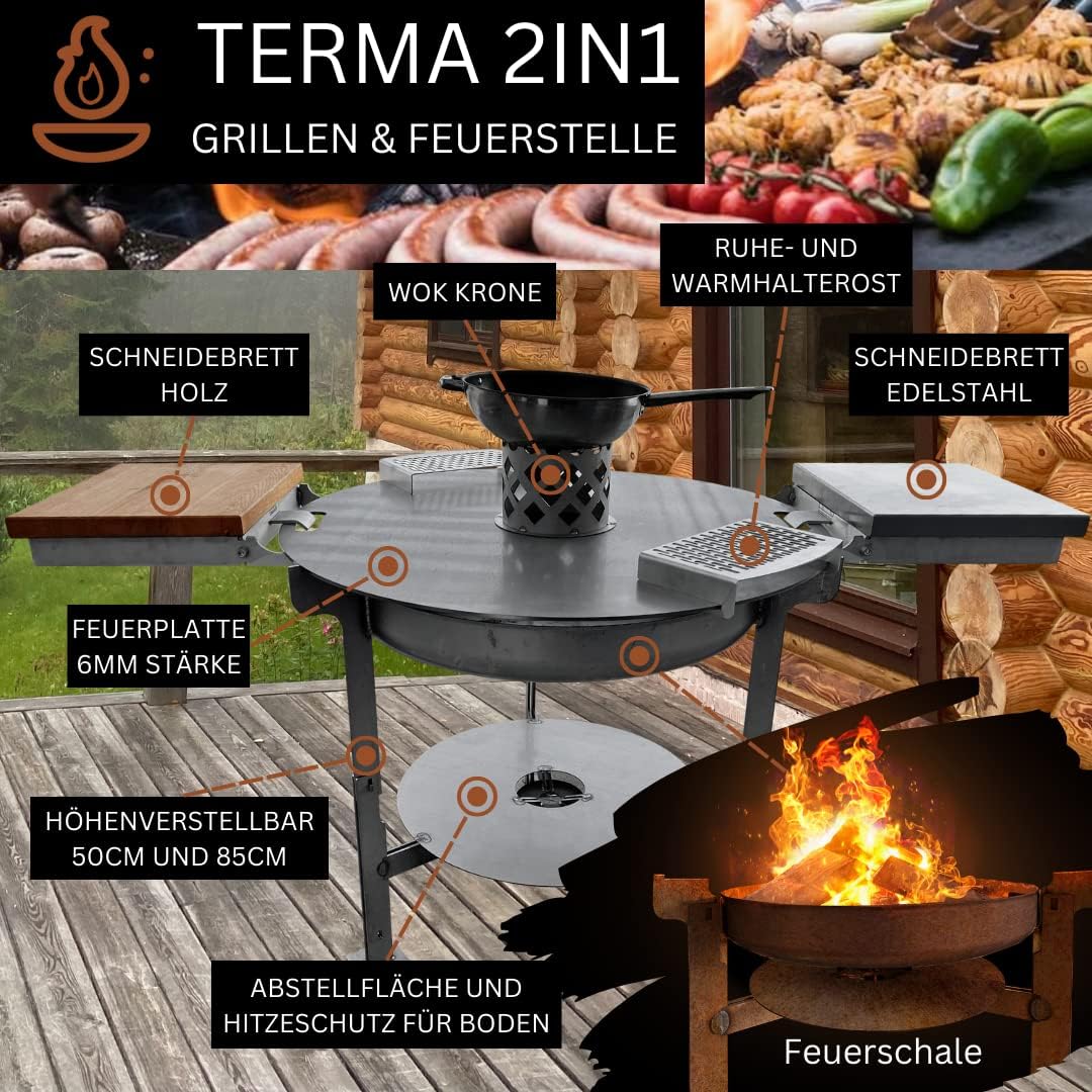 Terma Zubehör Schneidebrett Holz Outdoor Küche, plancha Platte, feuerplatte Grill, Ablage für Feuerp