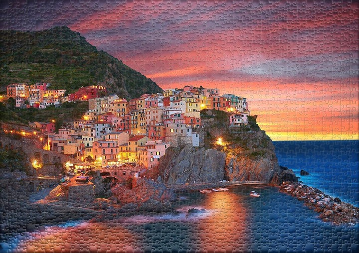 Ulmer Puzzleschmiede - Puzzle „Manarola“ – Klassisches 1000 Teile Italien-Puzzle – Puzzlemotiv von C