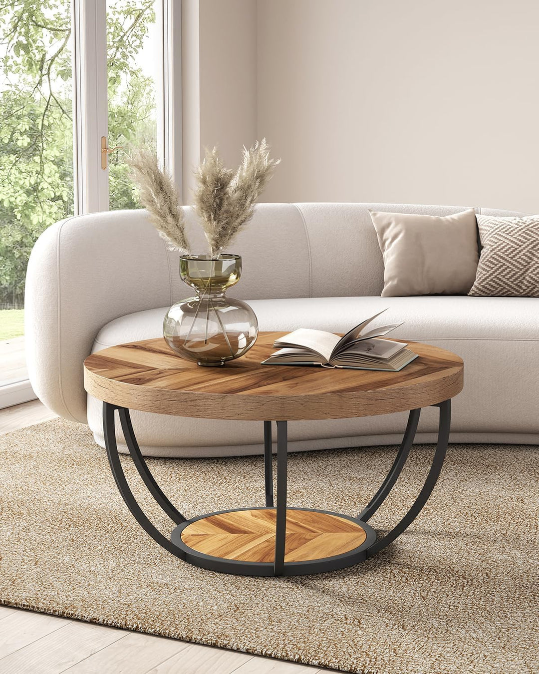 LITTLE TREE Runder Couchtisch, 81,3 cm, runder Couchtisch für Wohnzimmer, 2-stöckiger Holzakzent-Mit