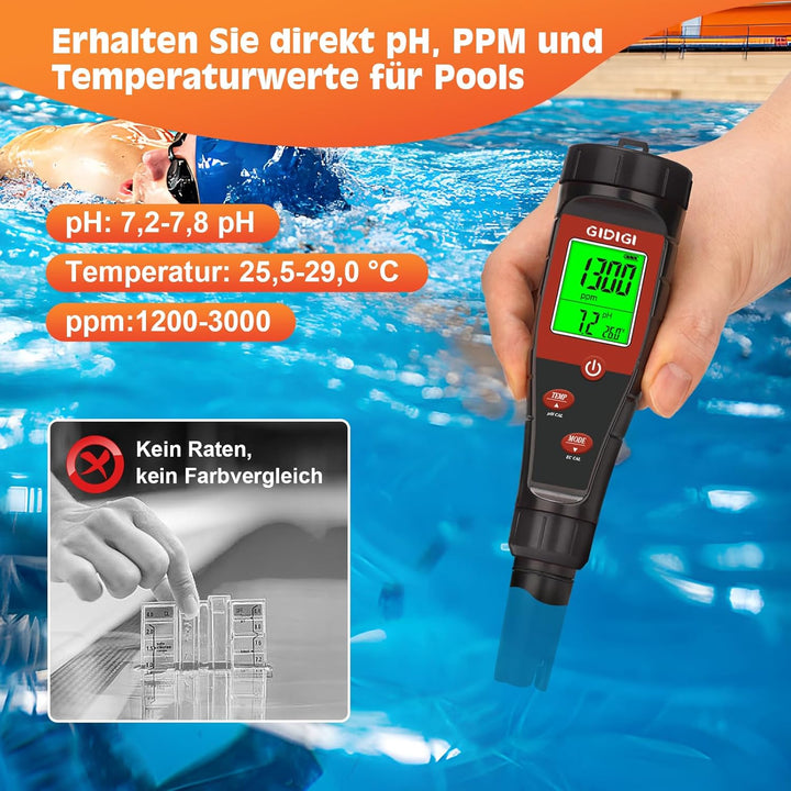 pH Messgerät für Hydrokulturwasser, Digitaler pH Tester für Wasser, TDS Tester EC PPM Test für Pflan