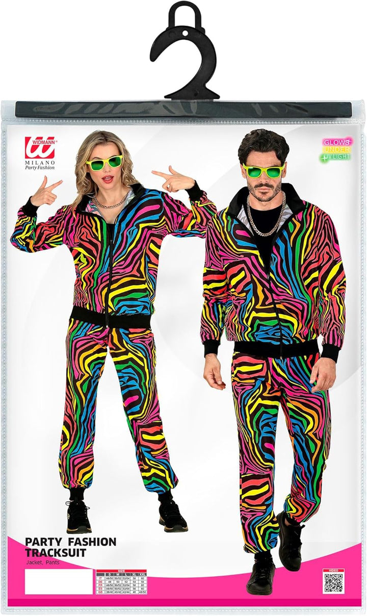WIDMANN Trainingsanzug Neon Regenbogen für Erwachsene | Mehrfarbig - Jogginganzug 80er Jahre, M