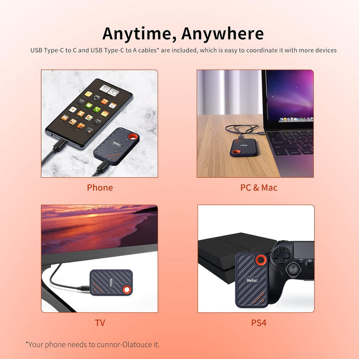 Netac ZX20 Extreme SSD 1TB Portable NVMe SSD USB 3.2 Gen 2x2 Bis zu 2000MB/s Lesen und 1700MB/s Schr