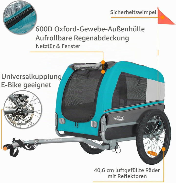 Tiggo VS Pets M Hundeanhänger Fahrradanhänger für Hunde Hundefahrradanhänger 80201 BLAU, BLAU
