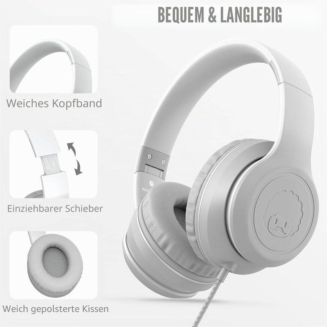 RockPapa L22 Kinder kopfhörer, Kabel Kopfhörer für Kinder, 3,5 mm Aux Jack, Verstellbares Stirnband