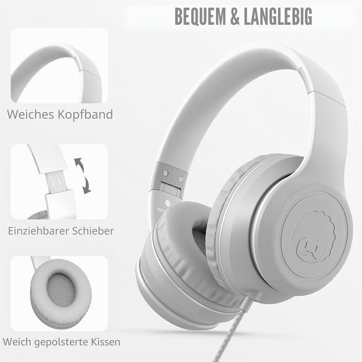 RockPapa L22 Kinder kopfhörer, Kabel Kopfhörer für Kinder, 3,5 mm Aux Jack, Verstellbares Stirnband