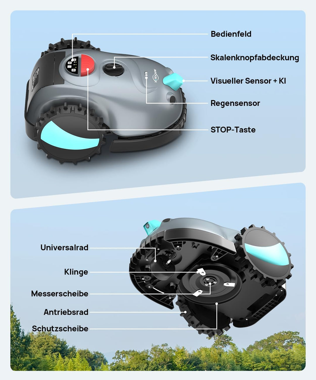 YARDCARE V100 Mähroboter ohne Begrenzungskabel, mit Vision Navigation, 150 Hinderniserkennung, Rasen