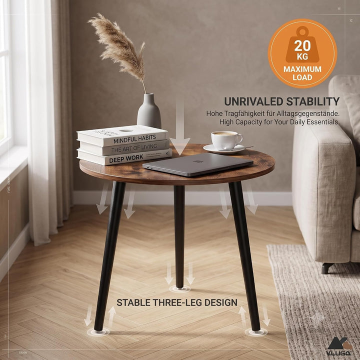 APICIZON Beistelltisch Rund Holz - Klein, Skandinavischer Stil, Vintage Braun, 42x42x51CM, Einfacher