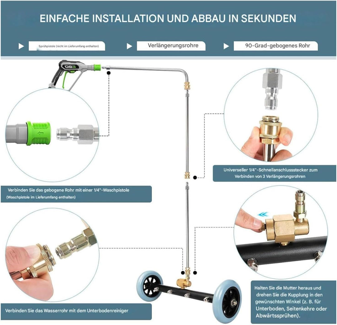 Auto Hochdruck Unterbodenreiniger - 16" Unterbodenwäsche Mit 2 Verlängerungsrohren & 60° Winkelstab,