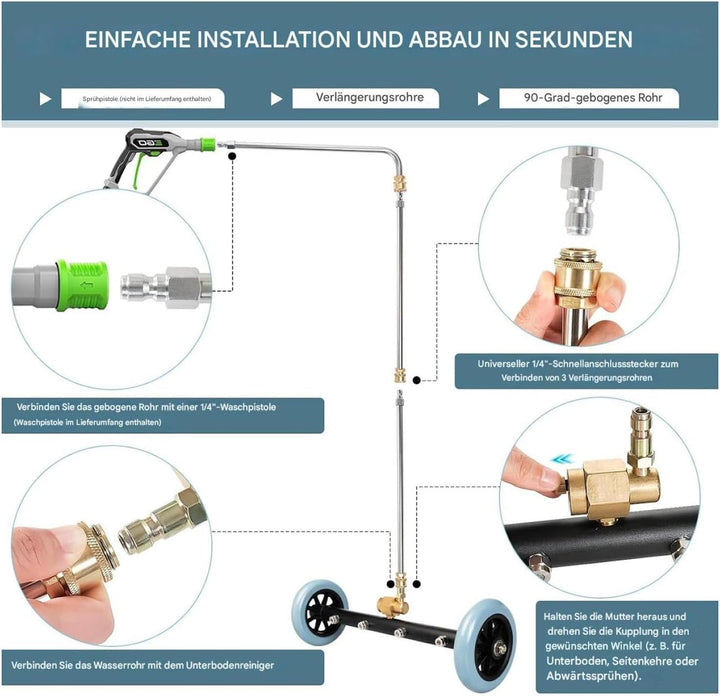 Auto Hochdruck Unterbodenreiniger - 16" Unterbodenwäsche Mit 2 Verlängerungsrohren & 60° Winkelstab,