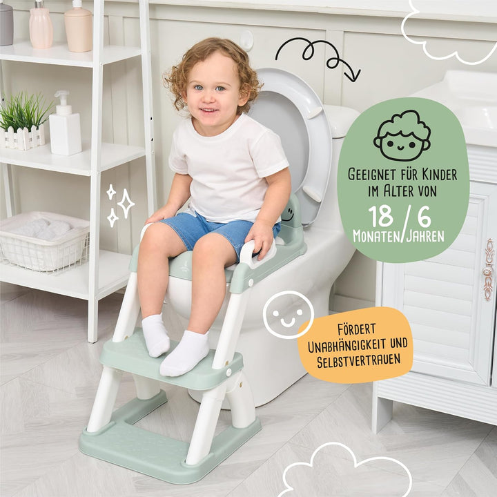 Toilettensitz Kinder mit Treppe – Höhenverstellbarer Kinder Toilettensitz mit Trittstufe & Rückenleh