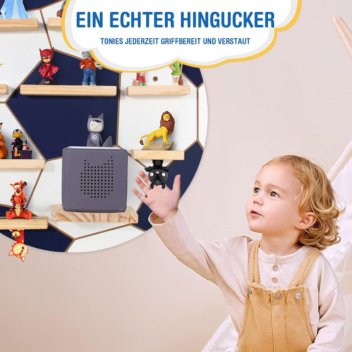 Todeco Tonie-Regal für Toniebox Hörfiguren, Magnetische Aufbewahrung für 20-25 Tonie, Wandregal Kind